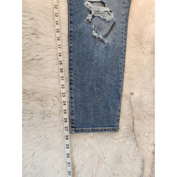 Old Navy Women's Blue High Rise Cotton Distressed Curvy Straight Leg Jeans Sz 12 - Picture 7 of 7